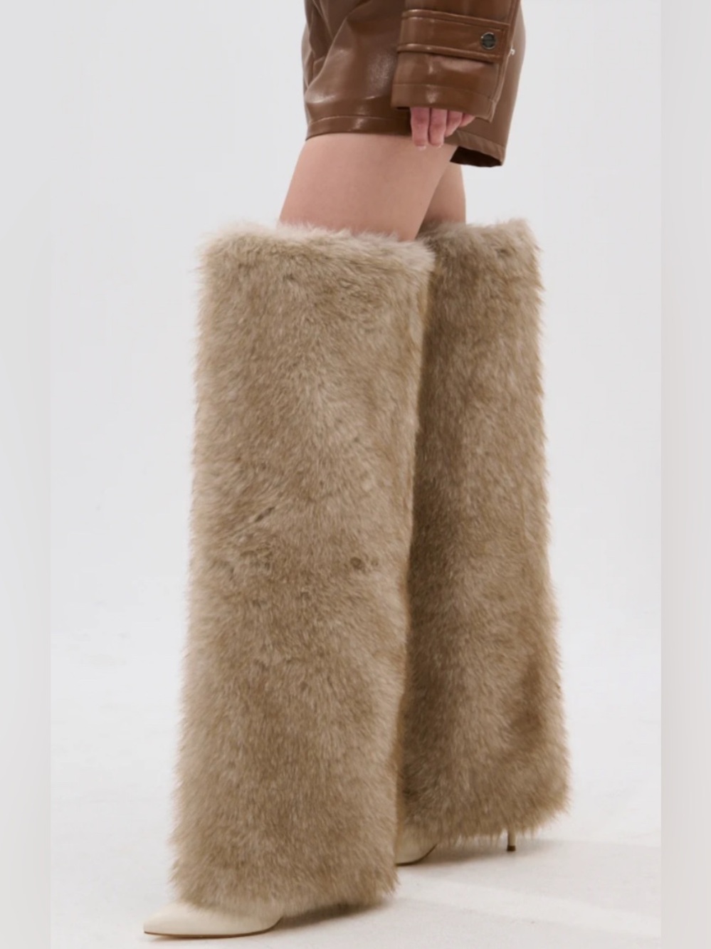 AZALEA WANG LAGANN BONE THIGH HIGH FUR LUXE BOOT Size 8 Preowned